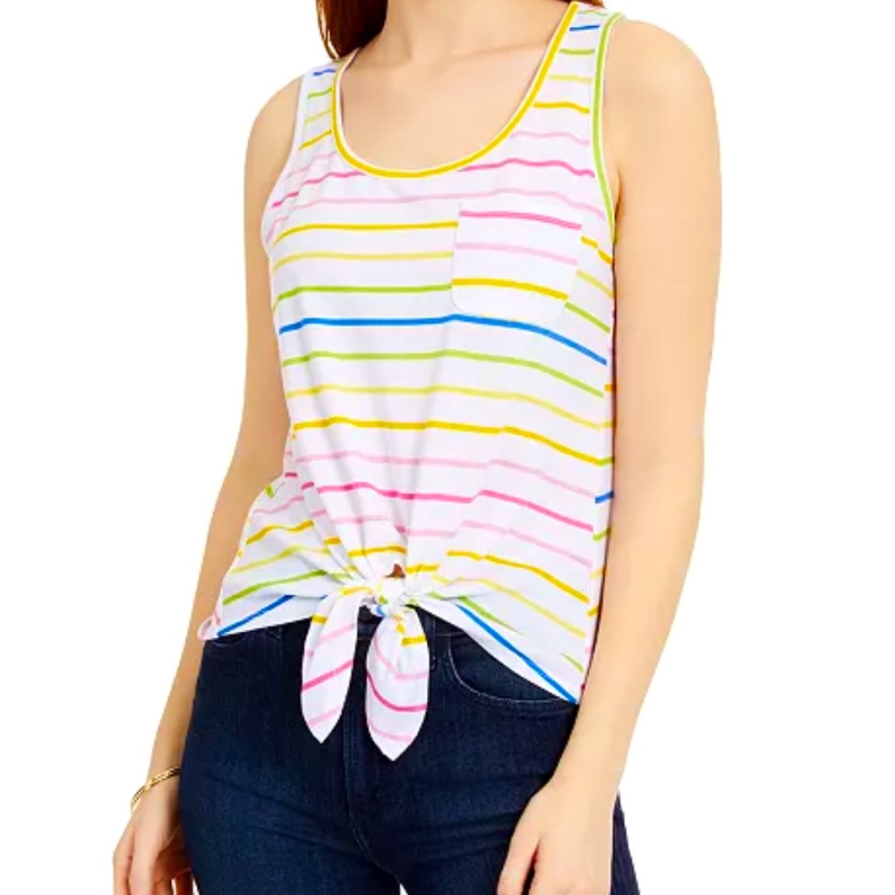 Rebellious One Juniors Striped Tie-Front Tank Top